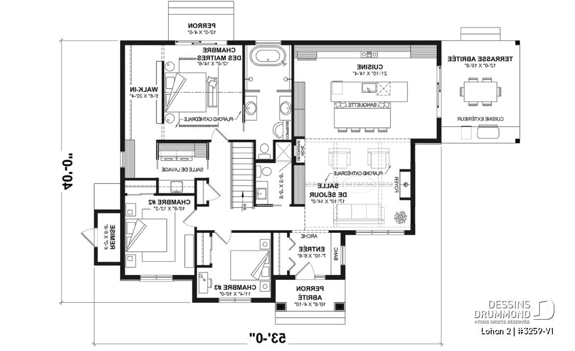 Rez-de-chaussée (Optionel $) - Modèle de plain-pied spacieux, dalle flottante, 3 chambres, 2 s. bain, grand îlot à la cuisine avec banquette - Lohan 2