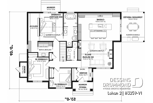 Rez-de-chaussée (Optionel $) - Modèle de plain-pied spacieux, dalle flottante, 3 chambres, 2 s. bain, grand îlot à la cuisine avec banquette - Lohan 2