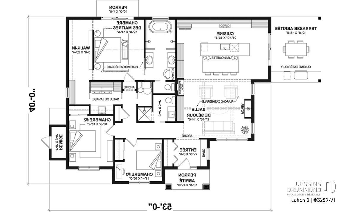 Rez-de-chaussée - Modèle de plain-pied spacieux, dalle flottante, 3 chambres, 2 s. bain, grand îlot à la cuisine avec banquette - Lohan 2
