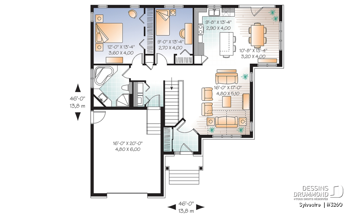 Rez-de-chaussée - Bungalow champêtre lumineux à aire ouverte avec garage – Plan idéal pour confort et simplicité - Sylvestre 