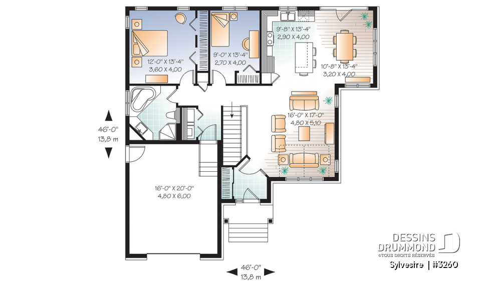 Rez-de-chaussée - Bungalow champêtre lumineux à aire ouverte avec garage – Plan idéal pour confort et simplicité - Sylvestre 
