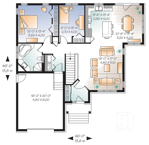 Rez-de-chaussée - Bungalow champêtre lumineux à aire ouverte avec garage – Plan idéal pour confort et simplicité - Sylvestre 