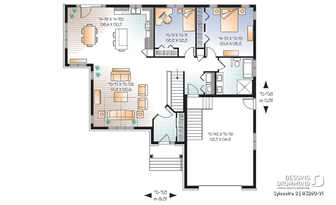 Rez-de-chaussée - Plan de plain-pied maison style Cap Cod, 2 chambres, garage, salle familiale ouverte, coin buanderie au rdc. - Sylvestre 2