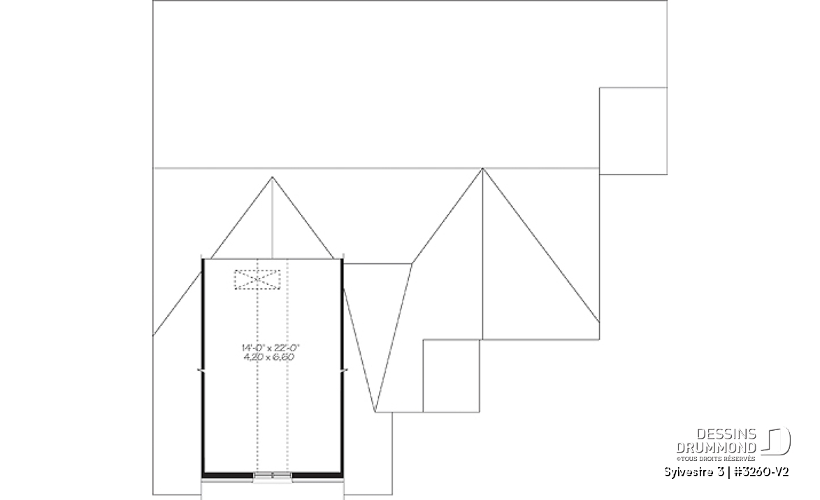 Rangement boni - Plan de maison de plain-pied, 2 chambres, garage double avec espace boni, belle fenestration - Sylvestre 3