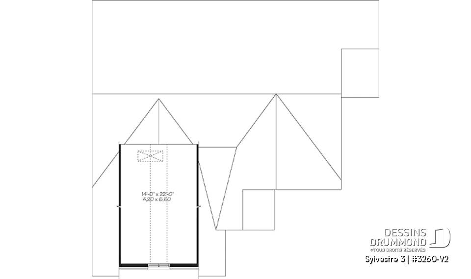 Rangement boni - Plan de maison de plain-pied, 2 chambres, garage double avec espace boni, belle fenestration - Sylvestre 3