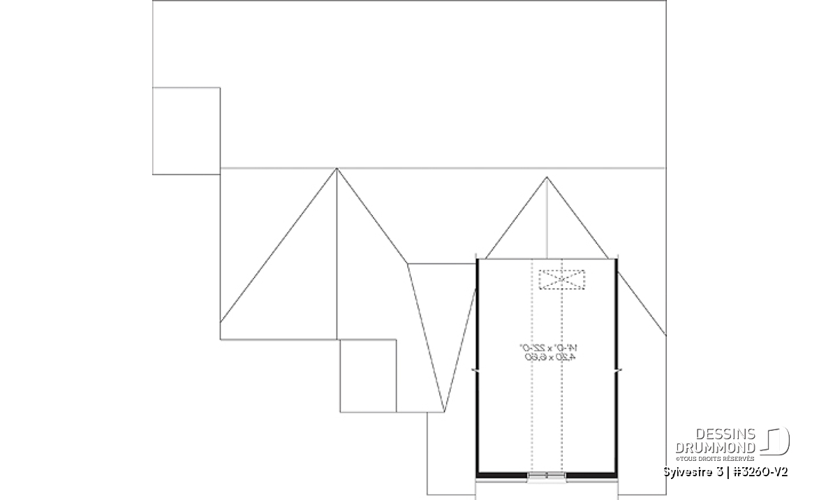 Rangement boni - Plan de maison de plain-pied, 2 chambres, garage double avec espace boni, belle fenestration - Sylvestre 3