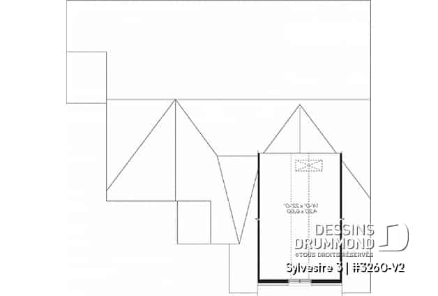 Rangement boni - Plan de maison de plain-pied, 2 chambres, garage double avec espace boni, belle fenestration - Sylvestre 3