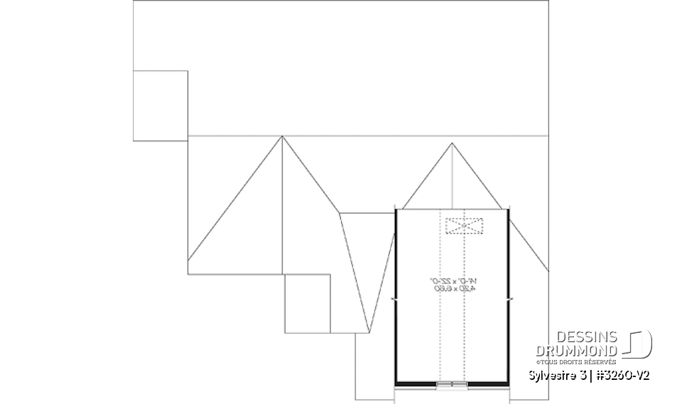 Rangement boni - Plan de maison de plain-pied, 2 chambres, garage double avec espace boni, belle fenestration - Sylvestre 3