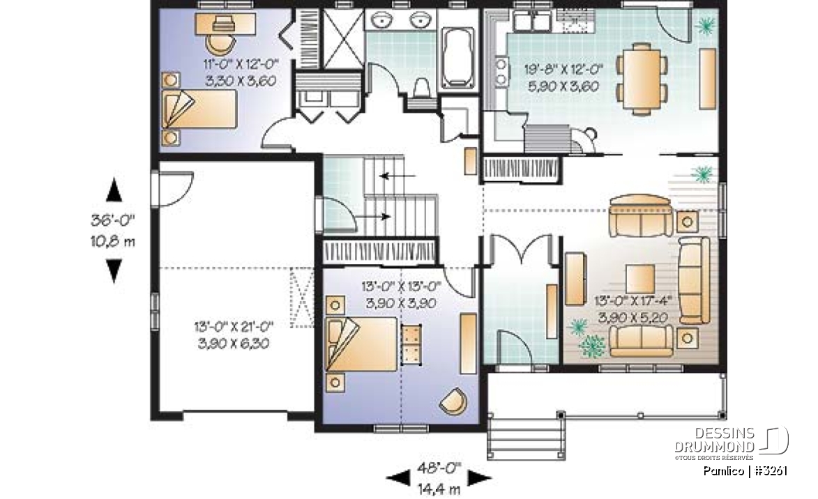 Rez-de-chaussée - Plan de plain-pied économique, 2 chambres, garage avec rangement,, buanderie au rdc., garde-manger - Pamlico