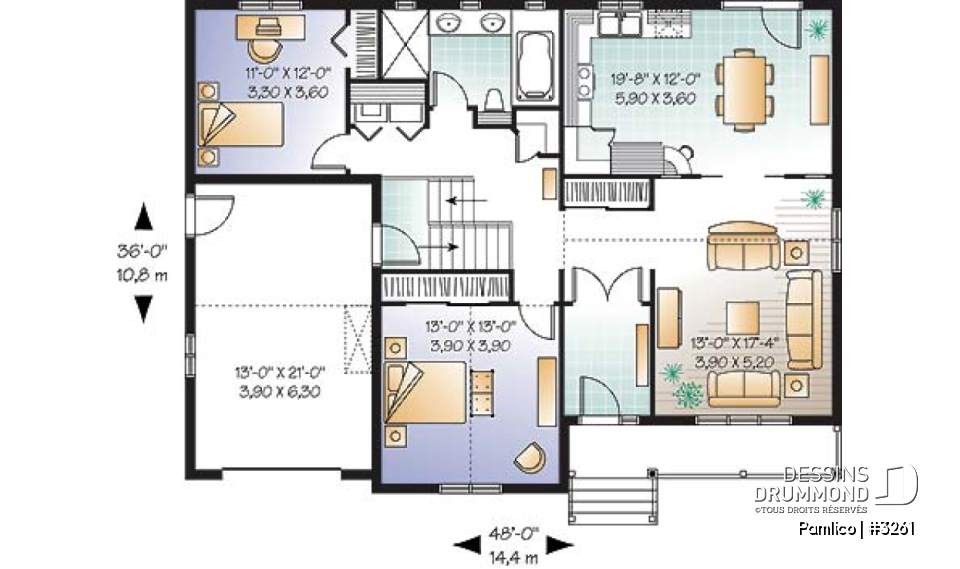 Rez-de-chaussée - Plan de plain-pied économique, 2 chambres, garage avec rangement,, buanderie au rdc., garde-manger - Pamlico