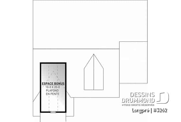 Rangement boni - Plan de maison canadienne, 2 chambres, garage, grande salle de bain, plafond cathédrale, belle galerie - Longpré