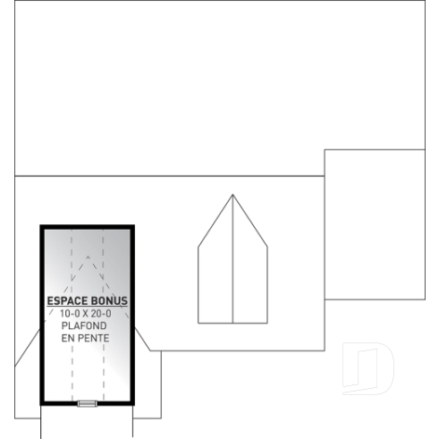 Rangement boni - Plan de maison canadienne, 2 chambres, garage, grande salle de bain, plafond cathédrale, belle galerie - Longpré