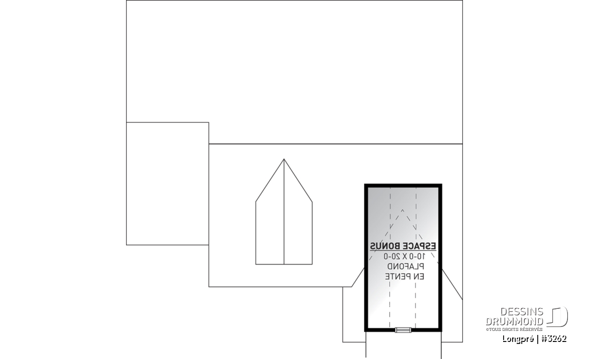 Rangement boni - Plan de maison canadienne, 2 chambres, garage, grande salle de bain, plafond cathédrale, belle galerie - Longpré