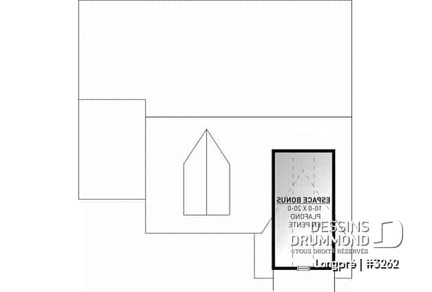 Rangement boni - Plan de maison canadienne, 2 chambres, garage, grande salle de bain, plafond cathédrale, belle galerie - Longpré