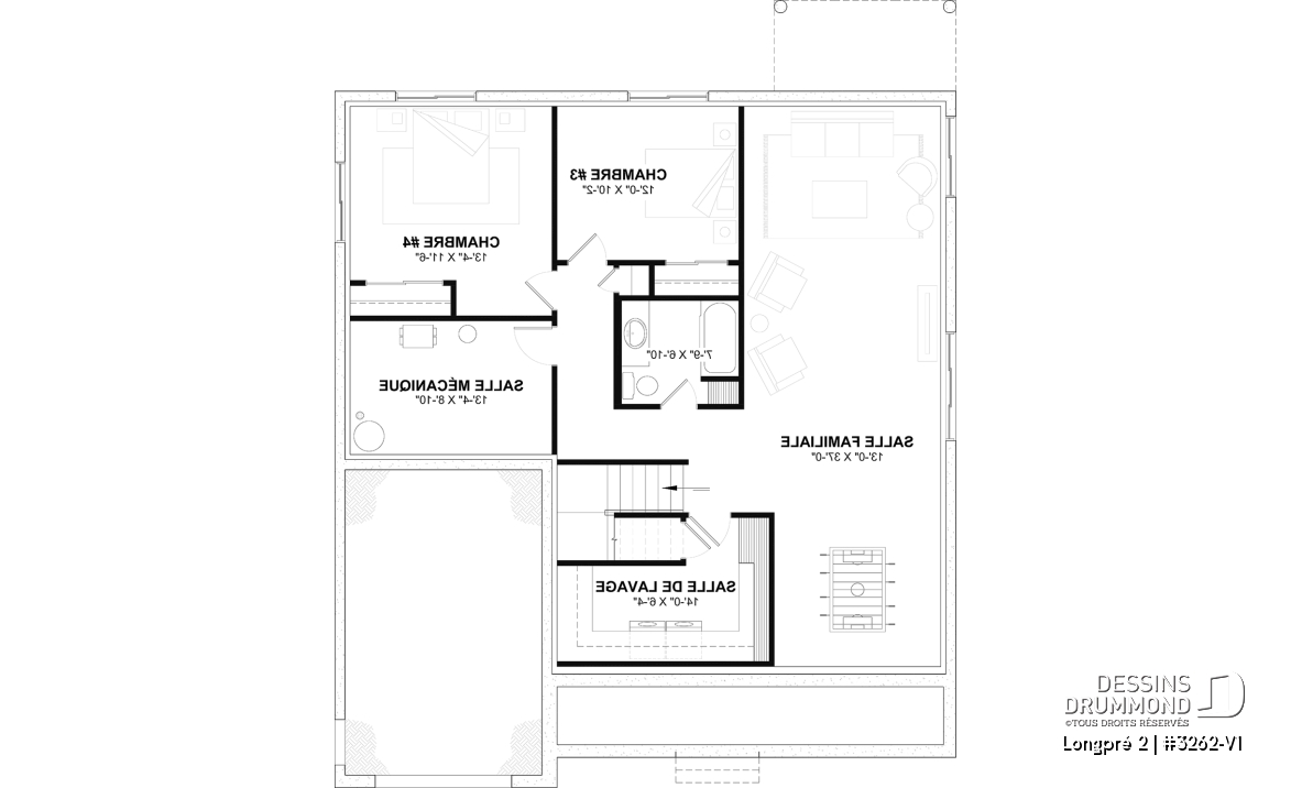 Sous-sol aménagé (Optionel $) - Plan de maison Farmhouse plain-pied moderne avec garage, foyer et sous-sol optionnel - Longpré 2