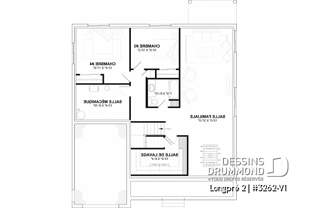 Sous-sol aménagé (Optionel $) du plan de maison unifamiliale 3262-V1 Sous-sol aménagé (Optionel $) - Plan de maison Farmhouse plain-pied moderne avec garage, foyer et sous-sol optionnel - Longpré 2