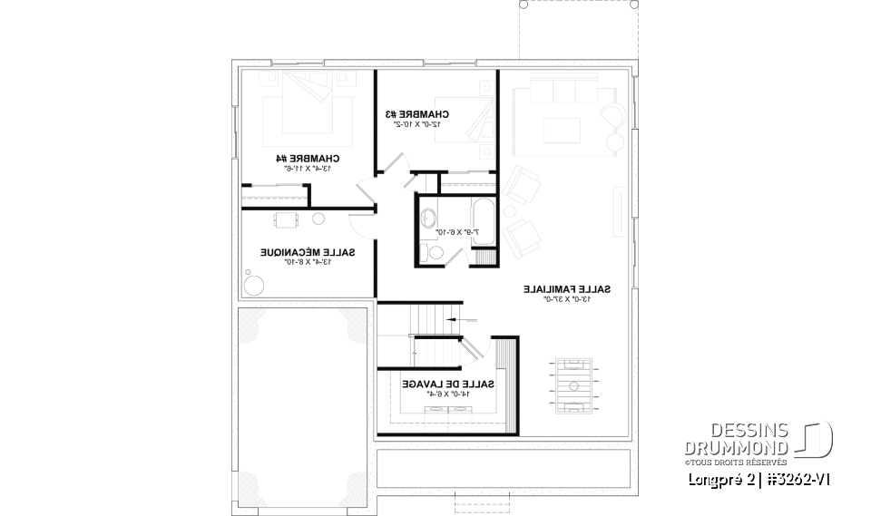 Sous-sol aménagé (Optionel $) - Plan de maison Farmhouse plain-pied moderne avec garage, foyer et sous-sol optionnel - Longpré 2