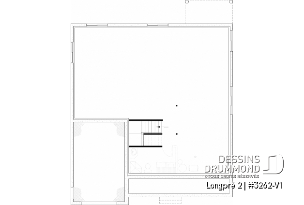 Sous-sol aménageable du plan de maison unifamiliale 3262-V1 Sous-sol aménageable - Plan de maison Farmhouse plain-pied moderne avec garage, foyer et sous-sol optionnel - Longpré 2