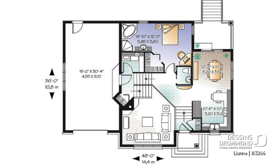 Rez-de-chaussée - Plain-pied 3 chambres, fenêtre abondante, plafond 16' à la salle de séjour, garage - Lianne