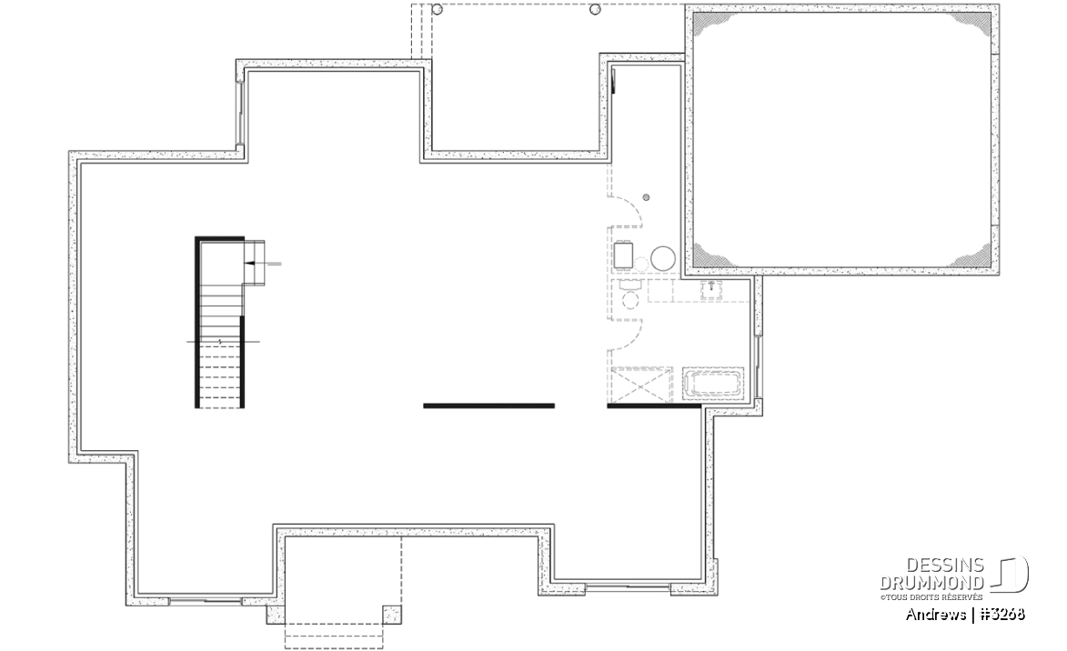 Sous-sol aménageable (Optionel $) - Modèle plain-pied de 3 chambres avec bureau, maison sur dalle ou avec s-sol, inspiration belge, garage double - Andrews