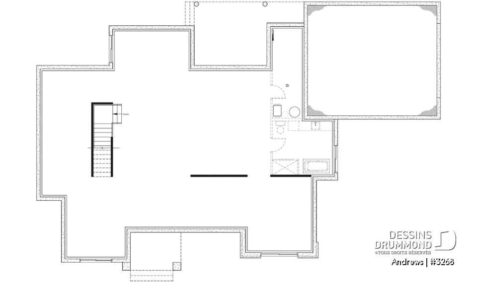 Sous-sol aménageable (Optionel $) - Modèle plain-pied de 3 chambres avec bureau, maison sur dalle ou avec s-sol, inspiration belge, garage double - Andrews