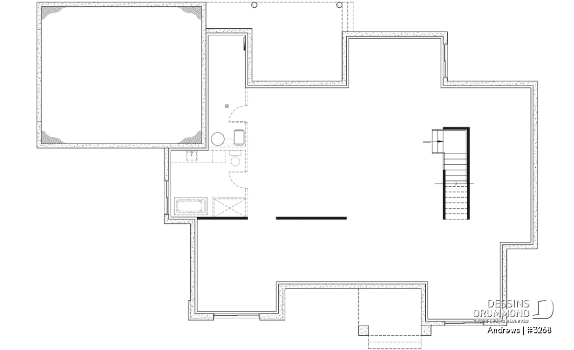 Sous-sol aménageable (Optionel $) - Modèle plain-pied de 3 chambres avec bureau, maison sur dalle ou avec s-sol, inspiration belge, garage double - Andrews