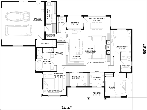 Rez-de-chaussée - Fondation dalle - Plan résidentiel de type plain-pied moderne, superbe suite parentale, garage double et options de fondation - Andrews 2
