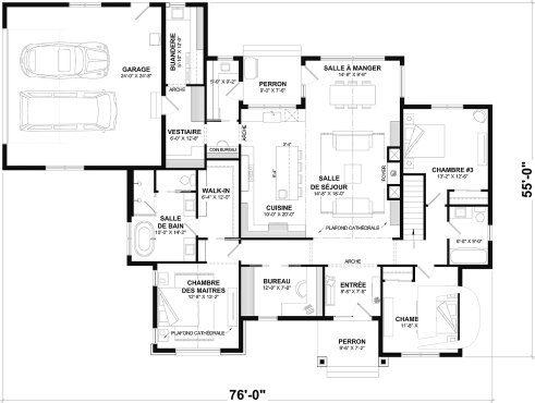 Rez-de-chaussée - Fondation sous-sol (Optionel $) - Plan résidentiel de type plain-pied moderne, superbe suite parentale, garage double et options de fondation - Andrews 2