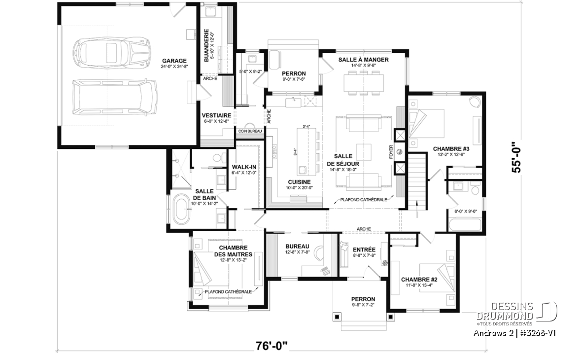 Rez-de-chaussée (Optionel $) - Plan résidentiel de type plain-pied moderne, superbe suite parentale, garage double et options de fondation - Andrews 2