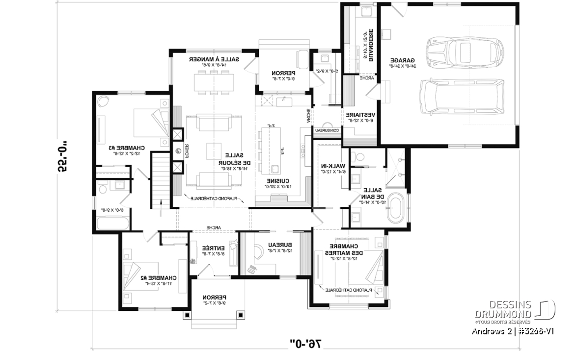 Rez-de-chaussée (Optionel $) - Plan résidentiel de type plain-pied moderne, superbe suite parentale, garage double et options de fondation - Andrews 2