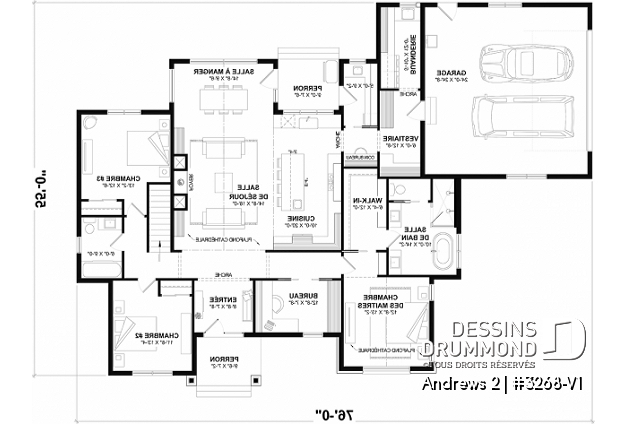Rez-de-chaussée (Optionel $) - Plan résidentiel de type plain-pied moderne, superbe suite parentale, garage double et options de fondation - Andrews 2