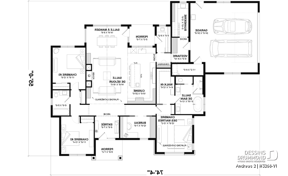Rez-de-chaussée - Plan résidentiel de type plain-pied moderne, superbe suite parentale, garage double et options de fondation - Andrews 2
