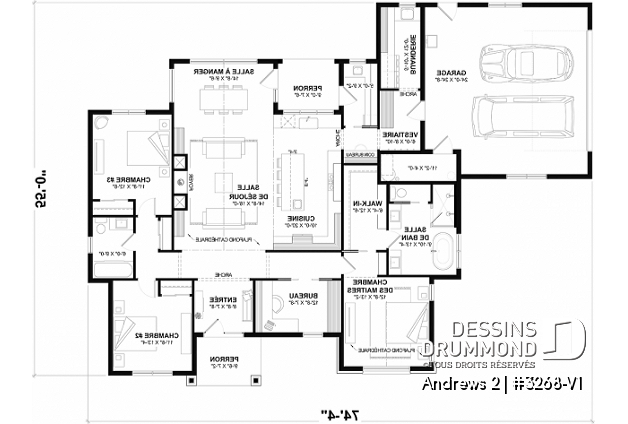 Rez-de-chaussée - Plan résidentiel de type plain-pied moderne, superbe suite parentale, garage double et options de fondation - Andrews 2