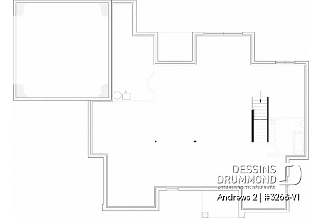 Sous-sol aménageable (Optionel $) du plan de maison unifamiliale 3268-V1 Sous-sol aménageable (Optionel $) - Plan résidentiel de type plain-pied moderne, superbe suite parentale, garage double et options de fondation - Andrews 2