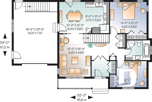 Rez-de-chaussée - Modèle de plain-pied avec garage, 2 chambres, coin bureau, cuisine avec garde-manger, buanderie au rdc. - Virginie 