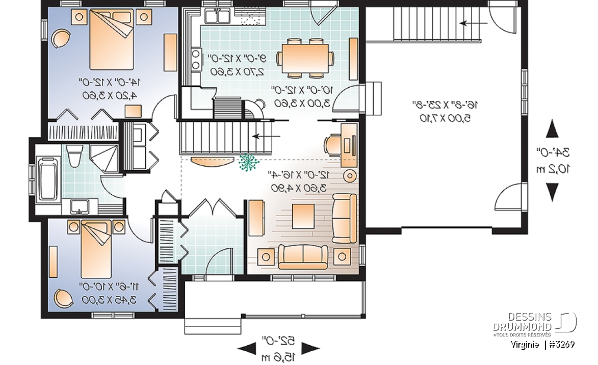 Rez-de-chaussée - Modèle de plain-pied avec garage, 2 chambres, coin bureau, cuisine avec garde-manger, buanderie au rdc. - Virginie 