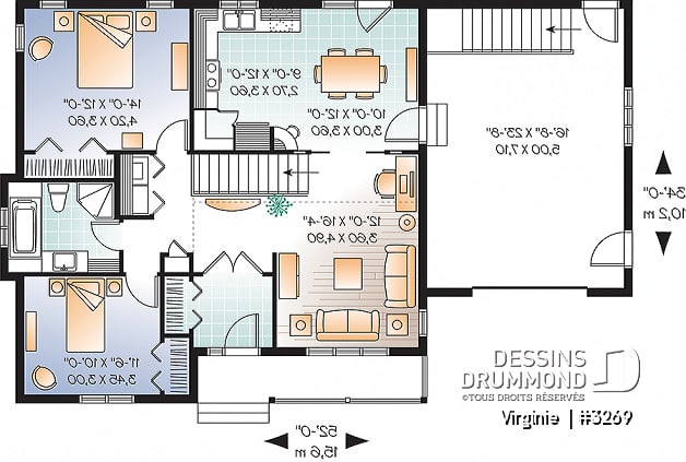 Rez-de-chaussée - Modèle de plain-pied avec garage, 2 chambres, coin bureau, cuisine avec garde-manger, buanderie au rdc. - Virginie 