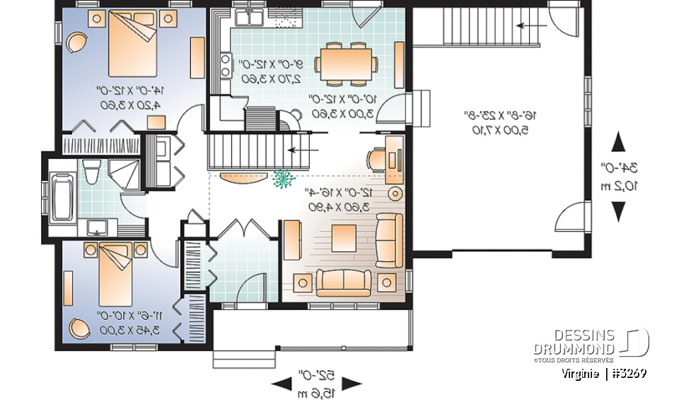 Rez-de-chaussée - Modèle de plain-pied avec garage, 2 chambres, coin bureau, cuisine avec garde-manger, buanderie au rdc. - Virginie 