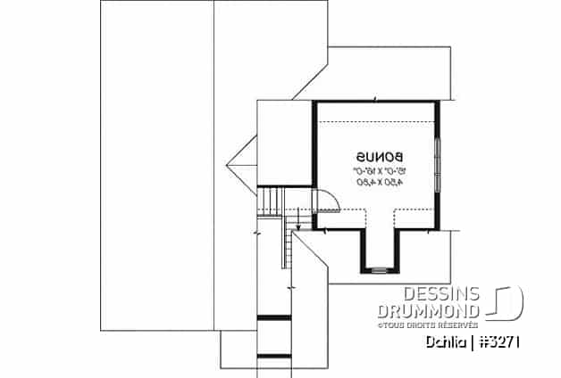 Espace boni - Plan de bungalow champêtre avec garage, 1 à 2 chambres, espace ouvert, îlot, superbe fenestration - Dahlia
