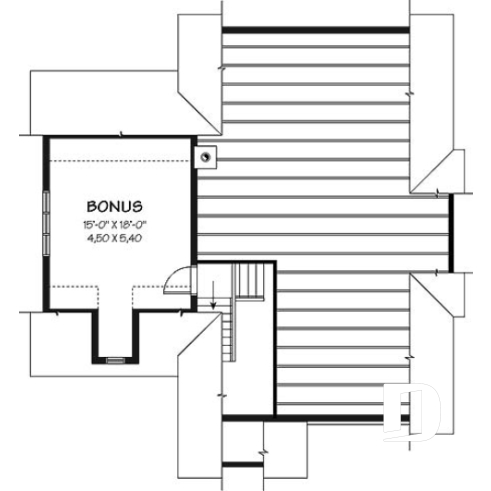 Espace boni - Plan de maison de plain-pied, 2 à 3 chambres, avec garage, rangement boni, espace ouvert - Silène