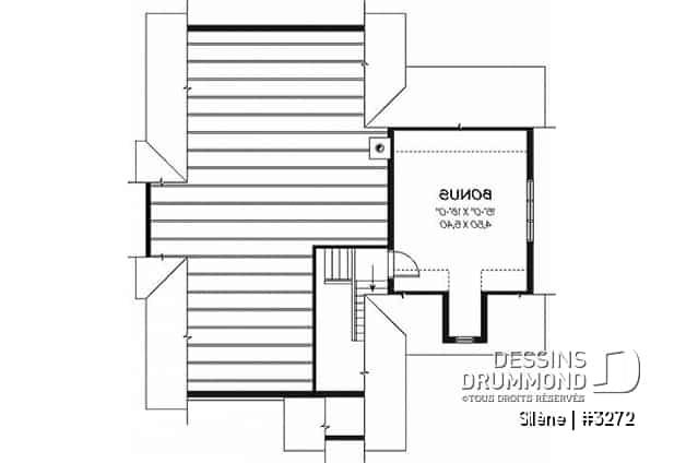 Espace boni - Plan de maison de plain-pied, 2 à 3 chambres, avec garage, rangement boni, espace ouvert - Silène