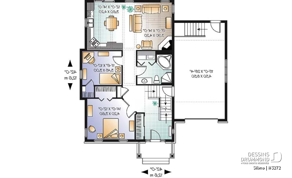 Rez-de-chaussée - Plan de maison de plain-pied, 2 à 3 chambres, avec garage, rangement boni, espace ouvert - Silène