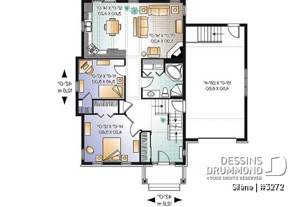 Rez-de-chaussée - Plan de maison de plain-pied, 2 à 3 chambres, avec garage, rangement boni, espace ouvert - Silène
