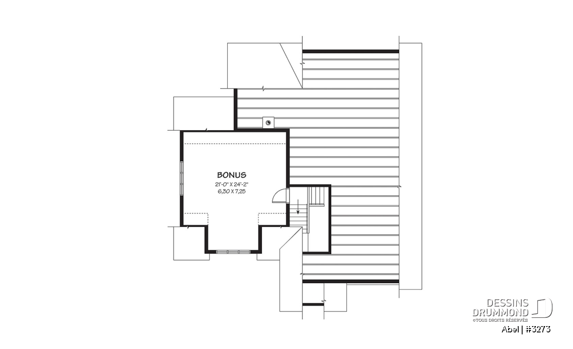 Espace boni - Plan de maison, 3 chambres, garage double avec espace boni, foyer, îlot cuisine, plafond à 9 pieds - Abel