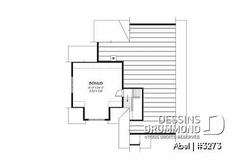 Espace boni - Plan de maison, 3 chambres, garage double avec espace boni, foyer, îlot cuisine, plafond à 9 pieds - Abel