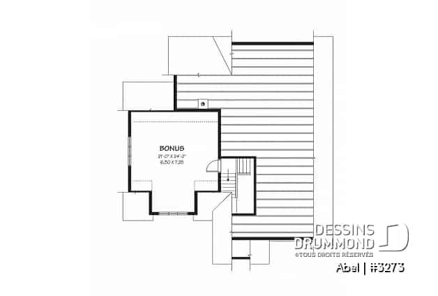 Espace boni - Plan de maison, 3 chambres, garage double avec espace boni, foyer, îlot cuisine, plafond à 9 pieds - Abel
