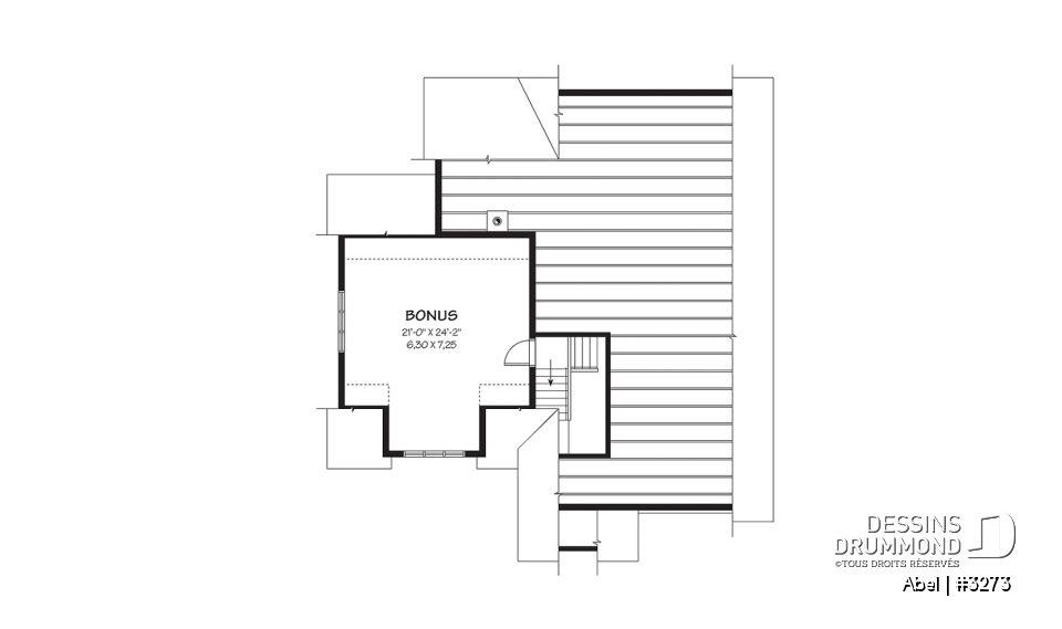Espace boni - Plan de maison, 3 chambres, garage double avec espace boni, foyer, îlot cuisine, plafond à 9 pieds - Abel