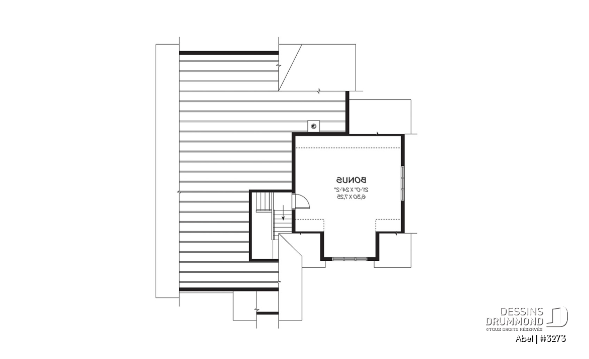 Espace boni - Plan de maison, 3 chambres, garage double avec espace boni, foyer, îlot cuisine, plafond à 9 pieds - Abel