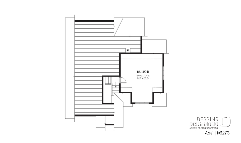 Espace boni - Plan de maison, 3 chambres, garage double avec espace boni, foyer, îlot cuisine, plafond à 9 pieds - Abel
