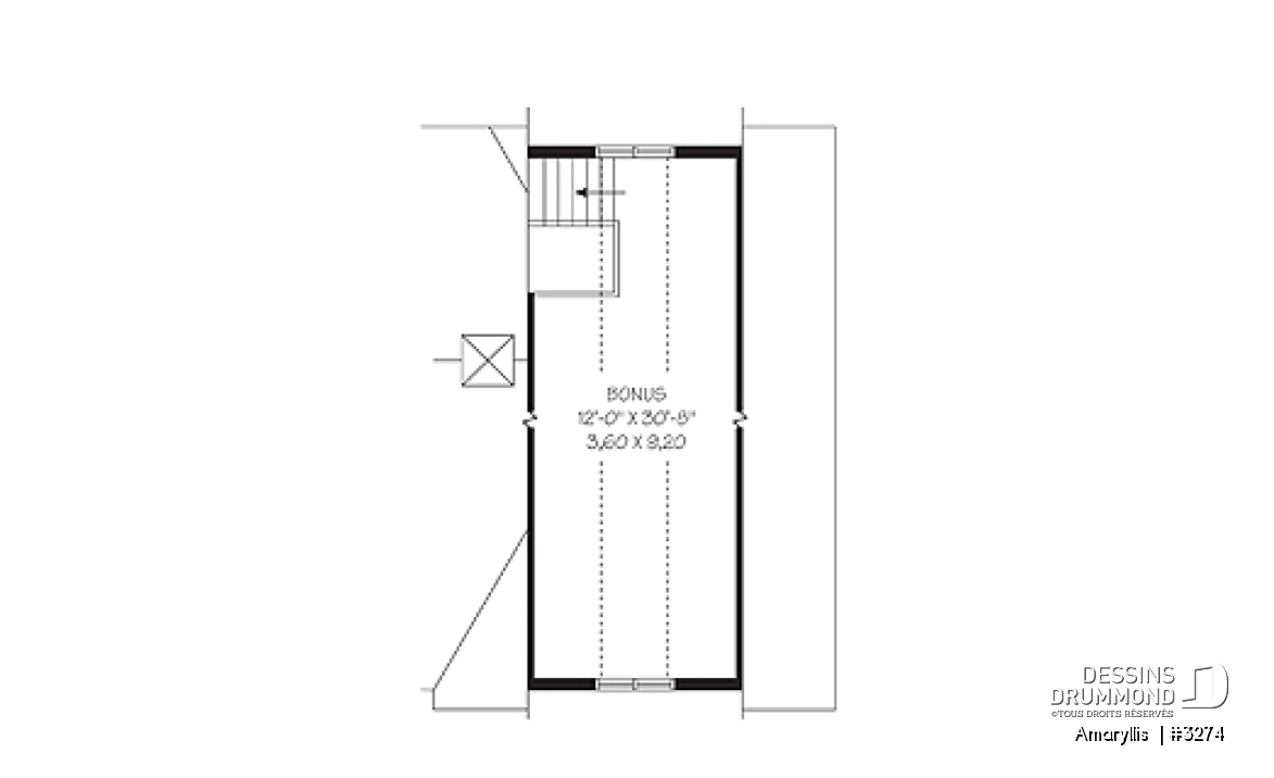 Rangement boni - Plan de maison 2 à 4 chambres, style Cap Cod, garage double, espace boni aménageable - Amaryllis 